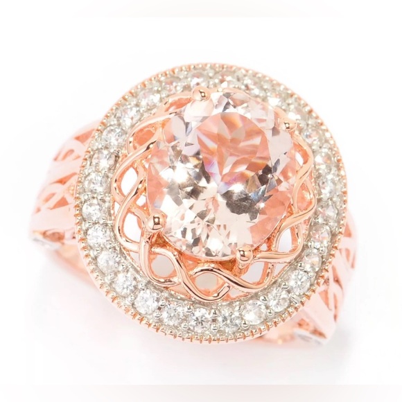 Jewelry - Peach Morganite Ring Rose Gold Plated Filigree .925 Silver Tested US Size 11‎